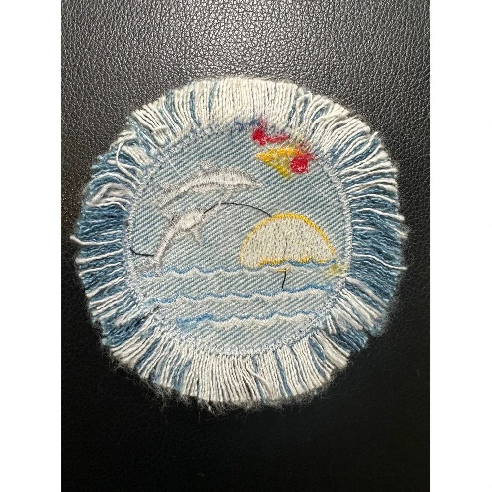 Dolphin Sunset Embroidered Iron on Patch Applique‎ Iron On Sew On Coastal Ocean